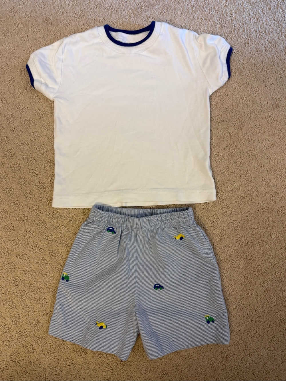Florence Eiseman Toddler Boys Outfit Seersucker Shorts Embroidered Cars 18-24M